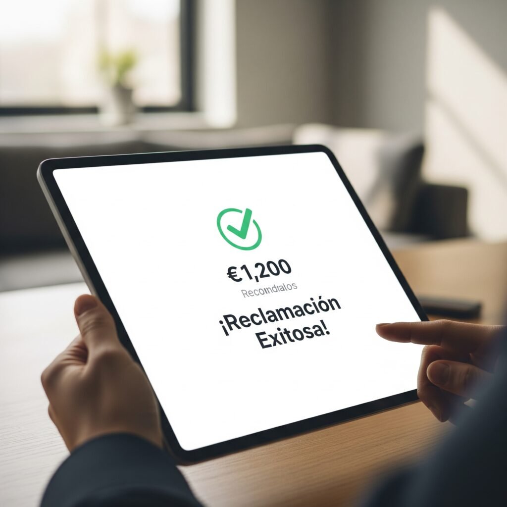 Reclamación de intereses de tarjeta de crédito exitosa en tablet.