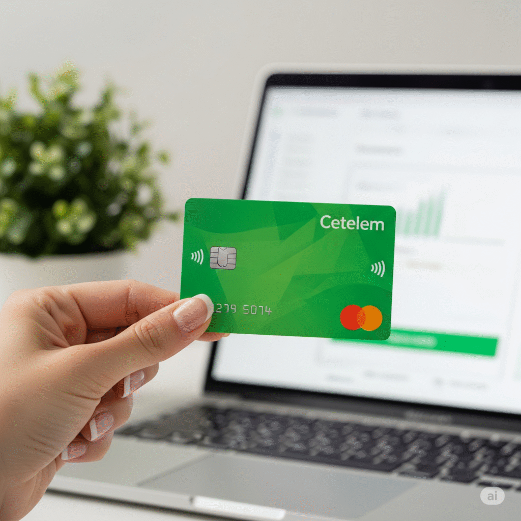 Tarjeta verde del Banco Cetelem sostenida por una persona