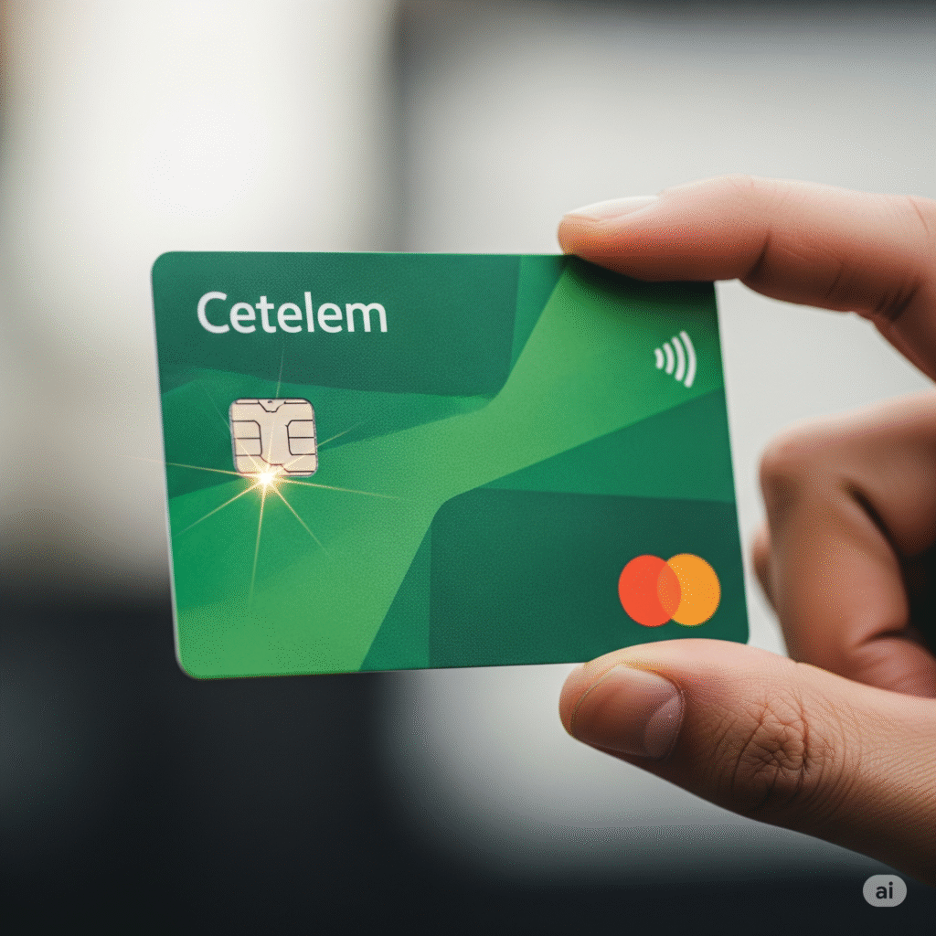Tarjetas del Banco Cetelem junto a terminal de pago