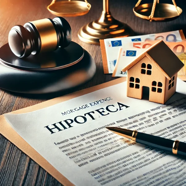 hipoteca Contrato de hipoteca con la palabra 'Hipoteca', un bolígrafo y billetes de euro, simbolizando la reclamación de gastos hipotecarios.